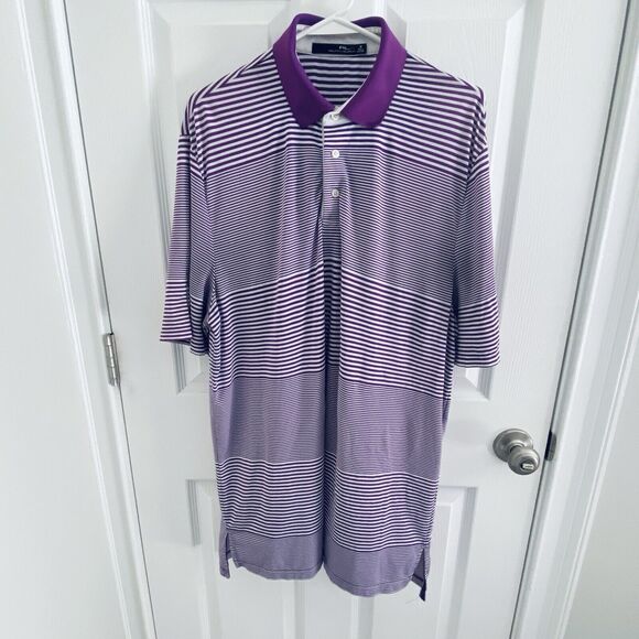 RLX RALPH LAUREN Golf Polo Shirt Mens Size Medium Purple White STRIPED M - Picture 1 of 7
